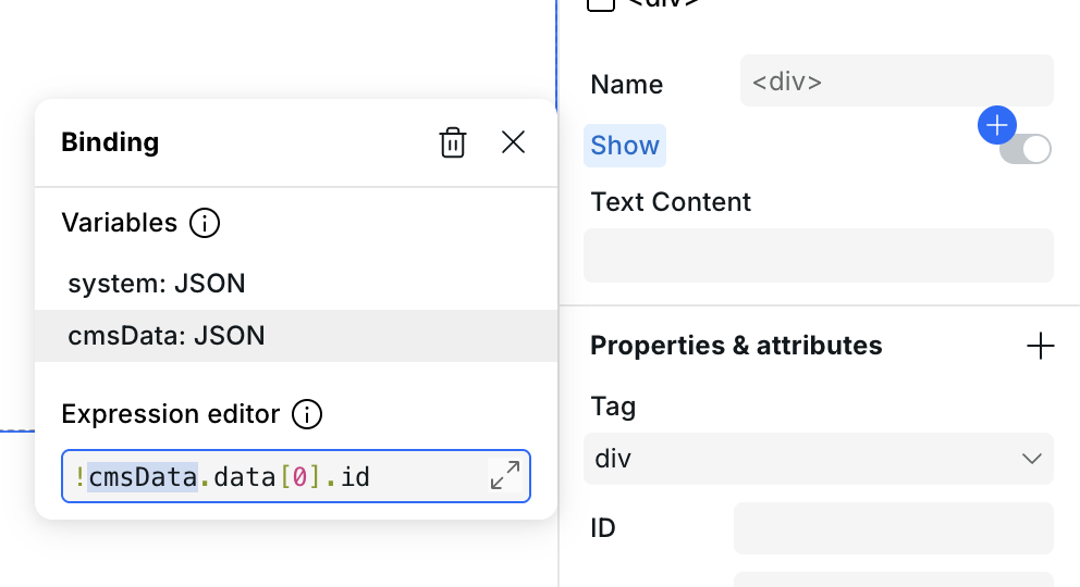 Box component with a Show condition for missing CMS data