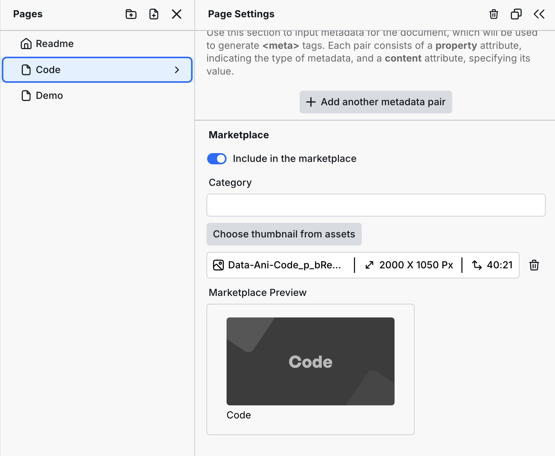 Marketplace Page Settings