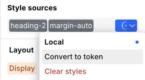 Local style source menu with the action to convert its styles to a Token