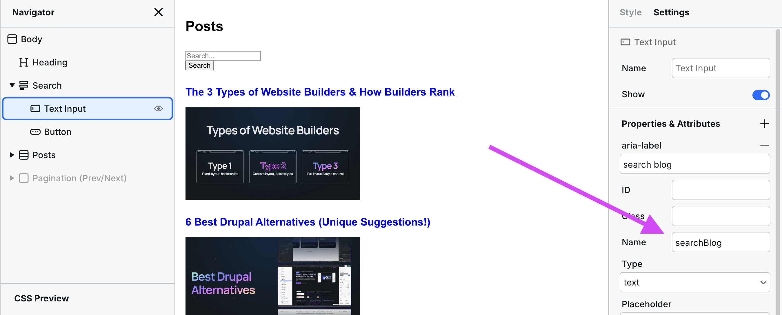 search input with searchBlog name