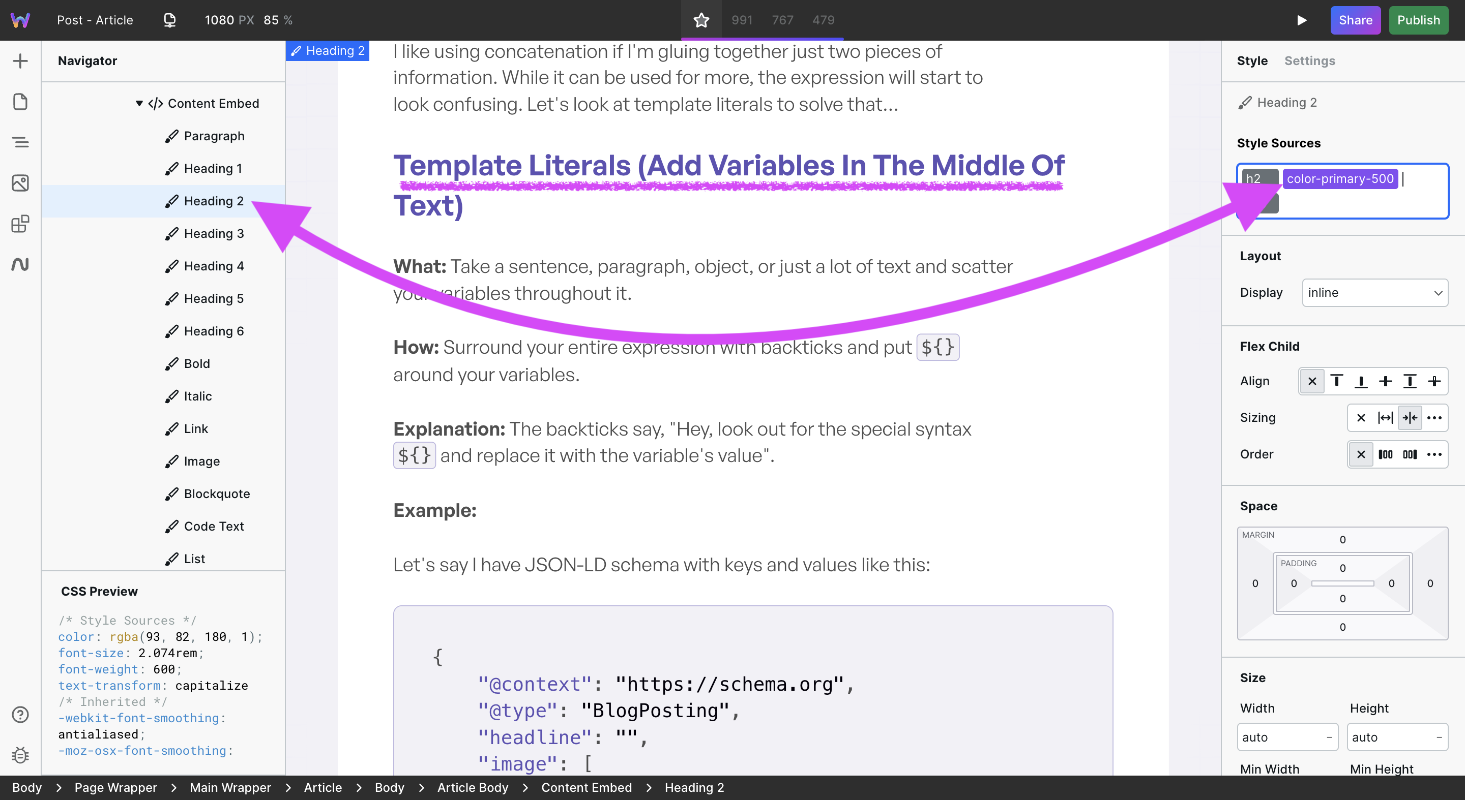 Content Embed H2 styled