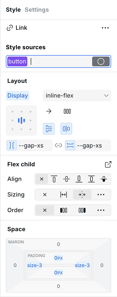 Style Panel on the right side of the builder