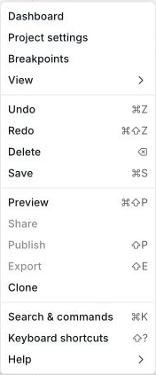 Builder menu with Project settings near the top