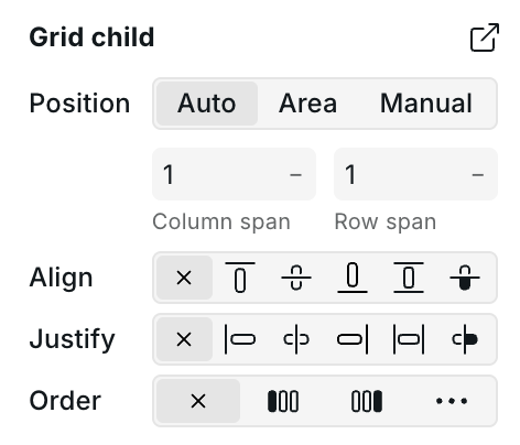 Grid Child section with position modes