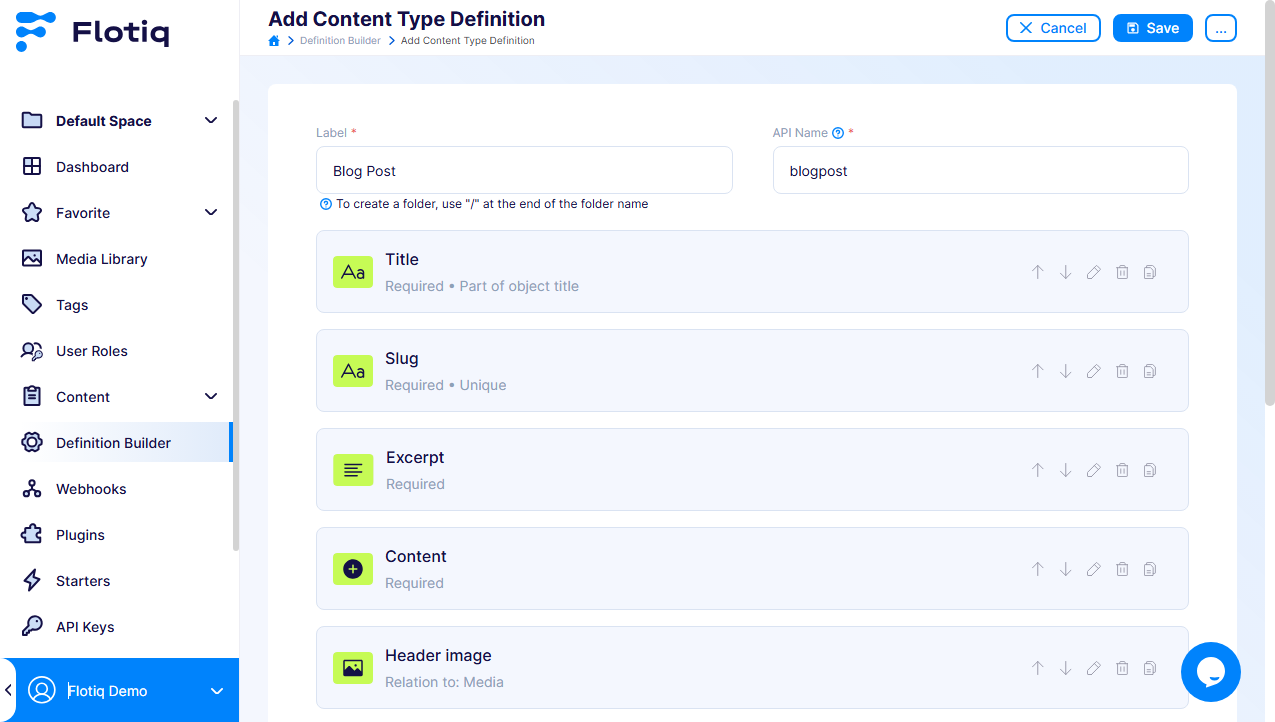 Create content type in Flotiq