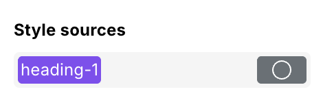 A design token applied to a Heading instance in the Style Sources input