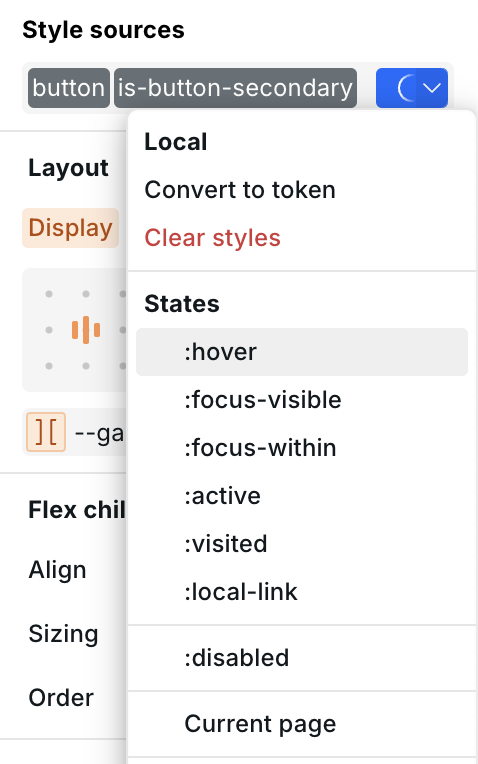 States in the Style Sources dropdown