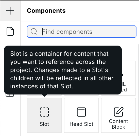 Slot component in the Navigator showing shared structure