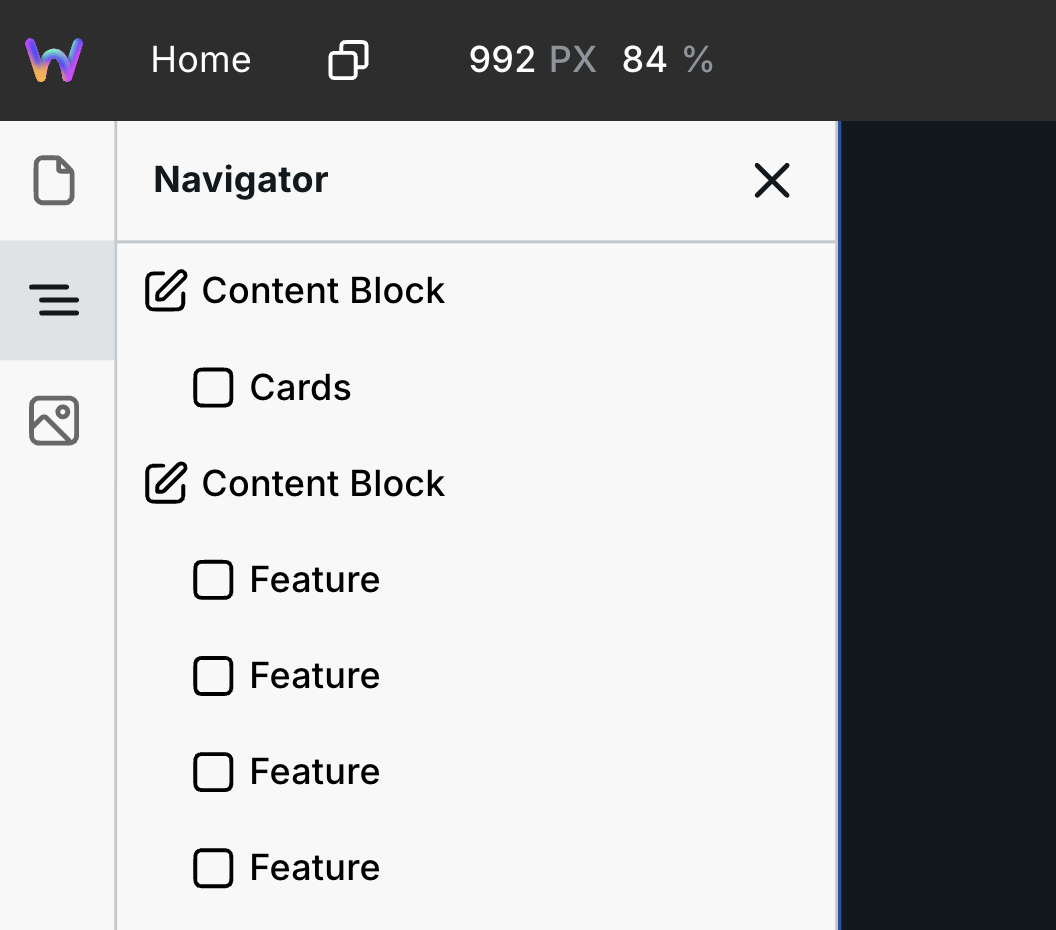 Content Blocks in the navigator
