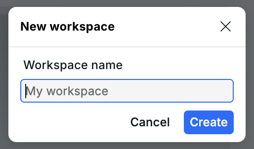 New workspace dialog with a workspace name field