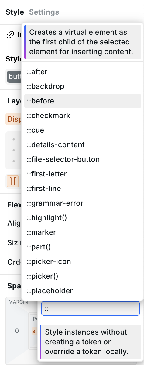 Pseudo-element autocomplete