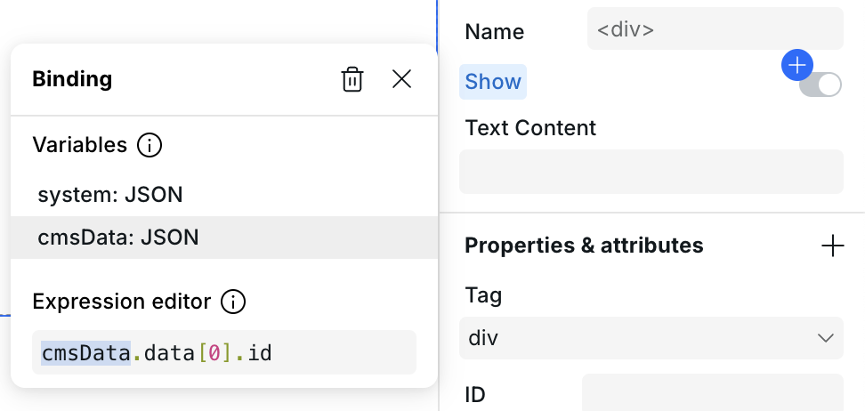 Box component with a Show condition for available CMS data