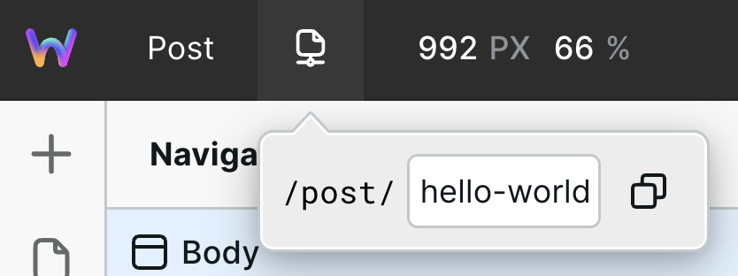 Address bar with hello-world entered as the dynamic slug preview value