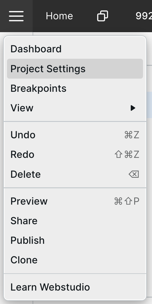 Project Settings located in top left